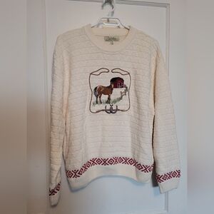 Cabela's Cream Sweater with Horse Design
